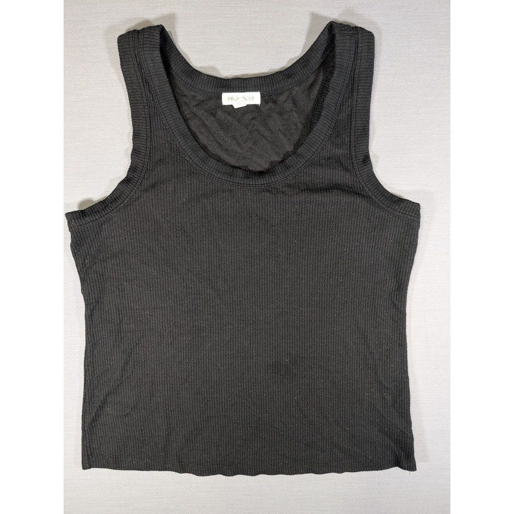Prologue Womens Ribbed Tank Top Black Scoop Neck Sleeveless Size M
